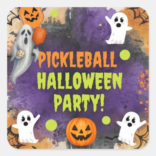 Pickleball Halloween Party met peddel en bal Vierkante Sticker (Voorkant)