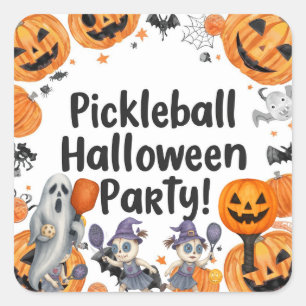 Pickleball Halloween Party met peddel en bal Vierkante Sticker