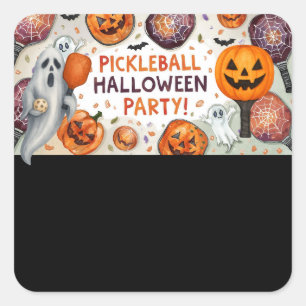 Pickleball Halloween Party met peddel en bal Vierkante Sticker