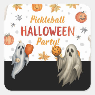 Pickleball Halloween Party met peddel en bal Vierkante Sticker
