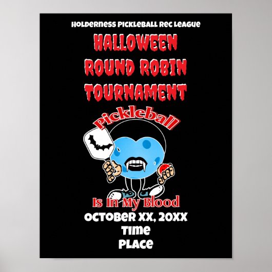 Pickleball Halloween Party Ronde Robin Vampire Poster (Voorkant)