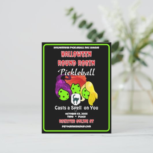 Pickleball Halloween Party Witches Casts A Spell Uitnodiging Briefkaart (Staand voorkant)