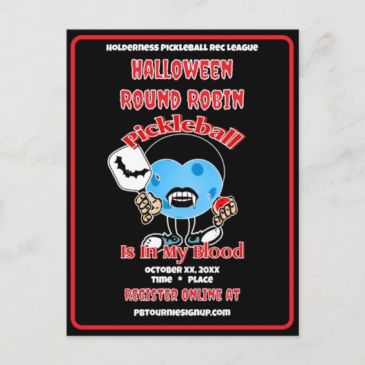 Pickleball Halloween Round Robin Party Vampire Uitnodiging Briefkaart (Voorkant)
