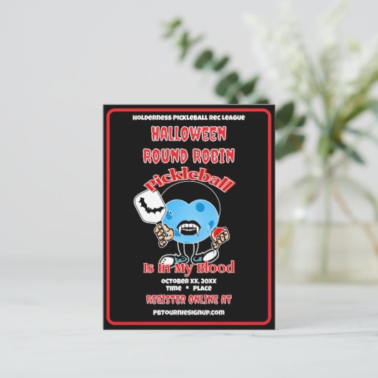 Pickleball Halloween Round Robin Party Vampire Uitnodiging Briefkaart (Staand voorkant)