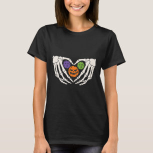 Pickleball Halloween skelet Handen Liefde Hart Pom T-shirt