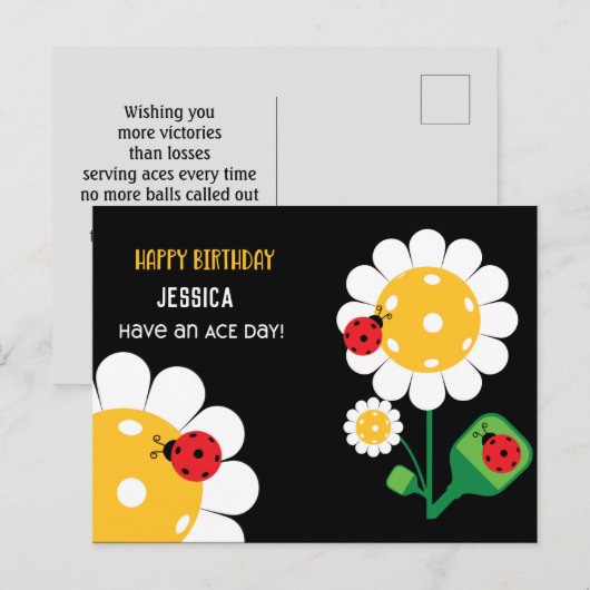 Pickleball Happy Birthday Black Kaart (Voorkant / Achterkant)