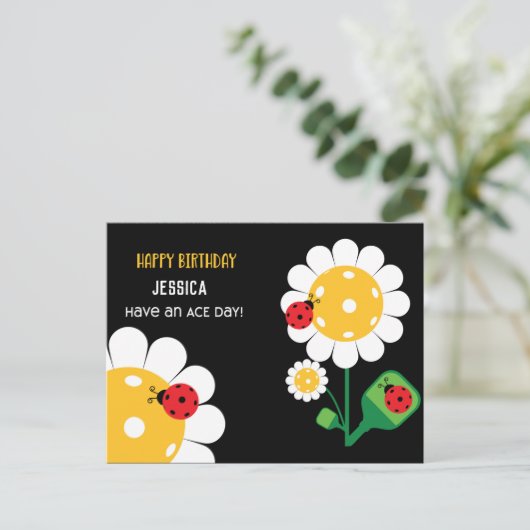 Pickleball Happy Birthday Black  Kaart (Staand voorkant)