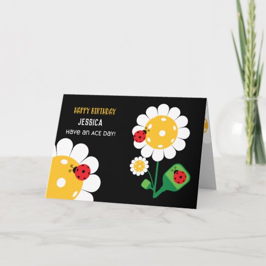 Pickleball Happy Birthday Black  Kaart (Voorkant)