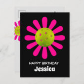 Pickleball Happy Birthday Cute Black  Briefkaart (Voorkant / Achterkant)