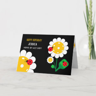 Pickleball Happy Birthday zwarte  kaart