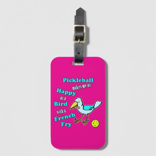 Pickleball Happy Blue Bird Yellow and Pink Bagagelabel (Voorkant (verticaal))