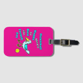 Pickleball Happy Blue Bird Yellow and Pink Bagagelabel (Voorkant (horizontaal))