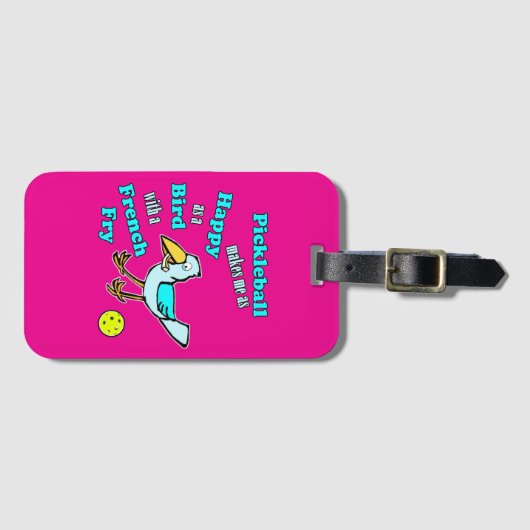 Pickleball Happy Blue Bird Yellow and Pink Bagagelabel (Voorkant (horizontaal))