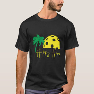 Pickleball HAPPY HOUR Grote Zonsondergang Palmboom T-shirt