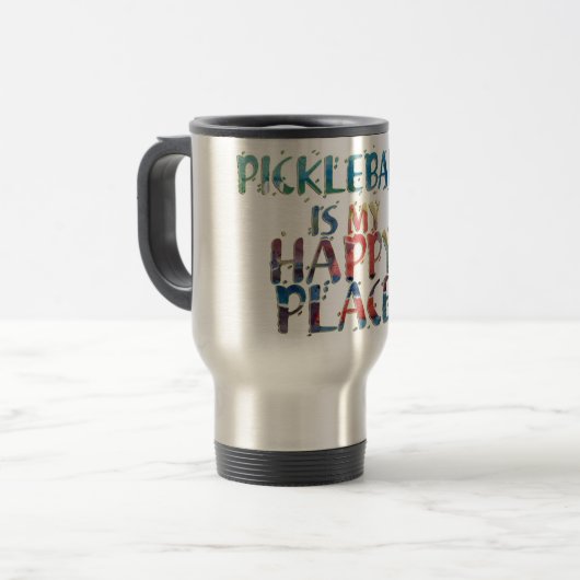 Pickleball Happy Place Travel Mug Reisbeker (Voorkant links)