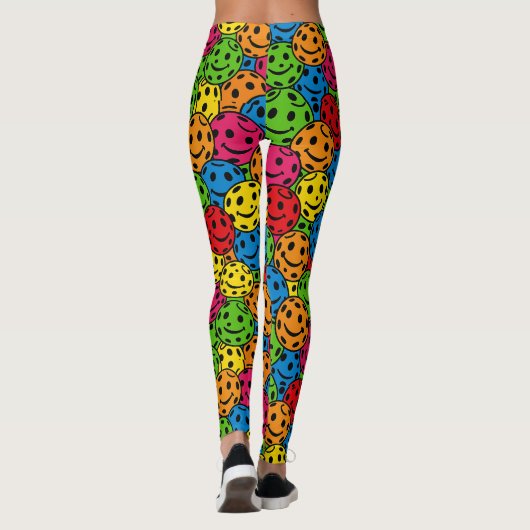 Pickleball Happy Retro Smiley Pattern Leggings (Achterkant)