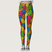 Pickleball Happy Retro Smiley Pattern Leggings (Voorkant)