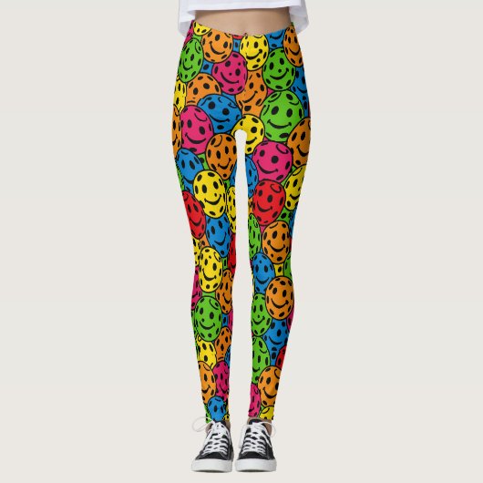 Pickleball Happy Retro Smiley Pattern Leggings (Voorkant)