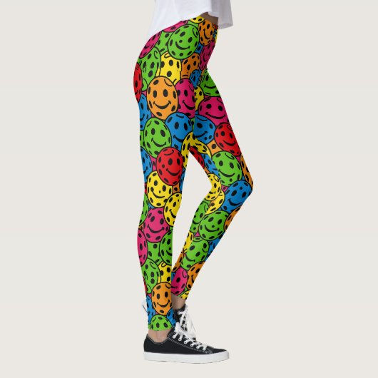 Pickleball Happy Retro Smiley Pattern Leggings (Rechts)