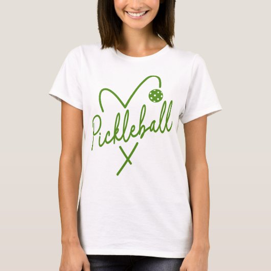 Pickleball Hart Groen & Wit Paddle T-shirt (Voorkant)