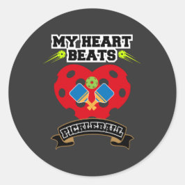 Pickleball Heart Paddle Ball Passion Sport Liefde Ronde Sticker