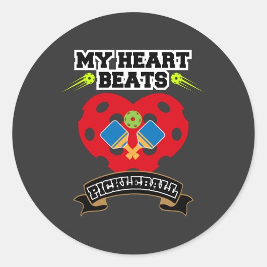 Pickleball Heart Paddle Ball Passion Sport Liefde Ronde Sticker (Voorkant)