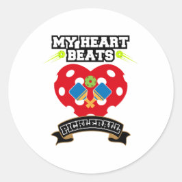 Pickleball Heart Paddle Ball Passion Sport Liefde Ronde Sticker