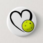 Pickleball Heart Valentijn Love Zwart en Geel Ronde Button 5,7 Cm (Voorkant)