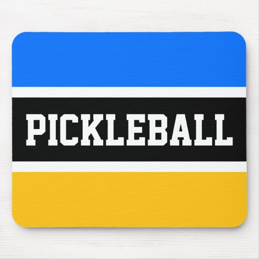 PICKLEBALL Helder Blauw Geel Zwart Wit Strepen Muismat (Voorkant)