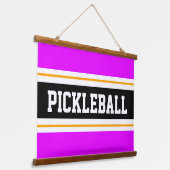 PICKLEBALL Helder Roze Geel Zwart Racing Stripes Hangend Wandkleed (Gebogen)