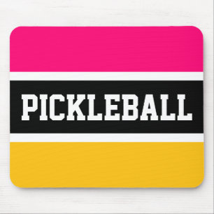 PICKLEBALL Helder Roze Geel Zwart Wit Strepen Muismat