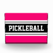 PICKLEBALL Helder Roze Zwart Wit Racing Stripes Fotoblokken (Voorkant)