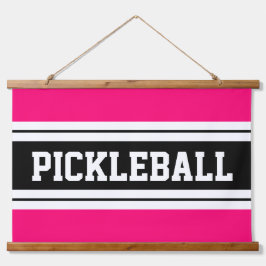 PICKLEBALL Helder Roze Zwart Wit Racing Stripes Hangend Wandkleed