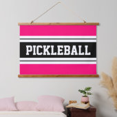 PICKLEBALL Helder Roze Zwart Wit Racing Stripes Hangend Wandkleed (Slaapkamer)