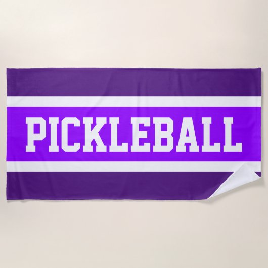 PICKLEBALL Heldere Paarse Witte Racing Stripes Strandlaken (Voorkant)