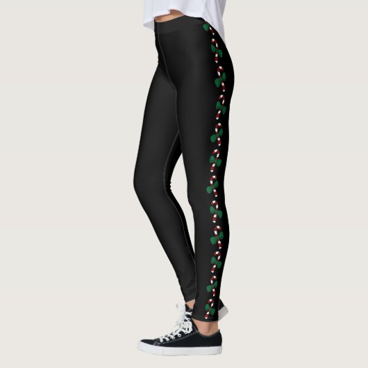 Pickleball Holiday Outfit Candy Canes on Black Leggings (Links)