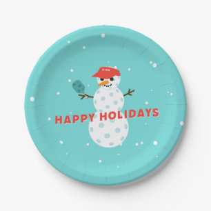 Pickleball Holiday Party Humoureus Snowman Bord
