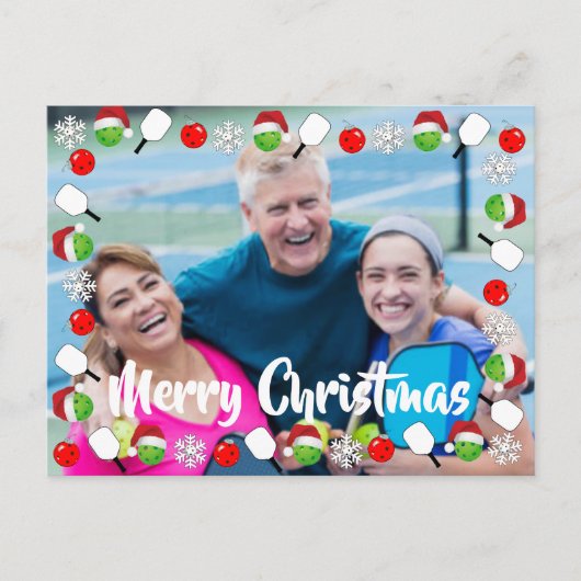Pickleball Holiday Photo Frame Merry Christmas Briefkaart (Voorkant)