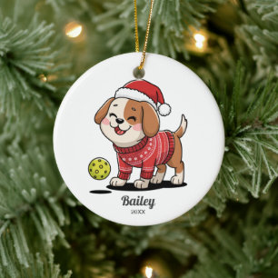 Pickleball hond, lelijke kerst trui, uw foto keramisch ornament