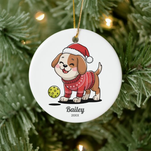 Pickleball hond, lelijke kerst trui, uw foto keramisch ornament (Boom)