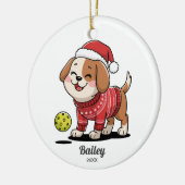 Pickleball hond, lelijke kerst trui, uw foto keramisch ornament (Links)