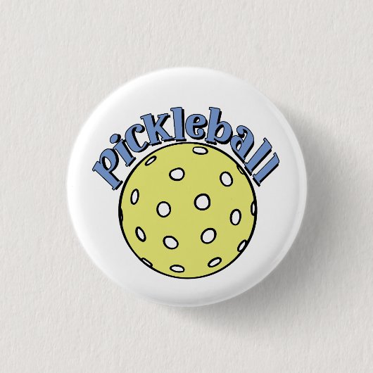 Pickleball in blauw met gele bal ronde button 3,2 cm (Voorkant)