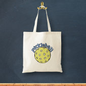 Pickleball in blauw met gele bal tote bag
