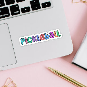 Pickleball in kleurrijke veelkleurige retro typogr sticker