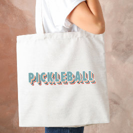 Pickleball in kleurrijke veelkleurige retro typogr tote bag
