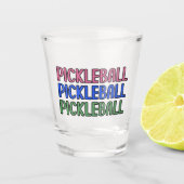 Pickleball in Roze Blauw Groen Typografie Shot Glas (Voorkant)