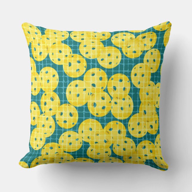 Pickleball is Life - Geel op Blauwgroen Kussen (Voorkant)