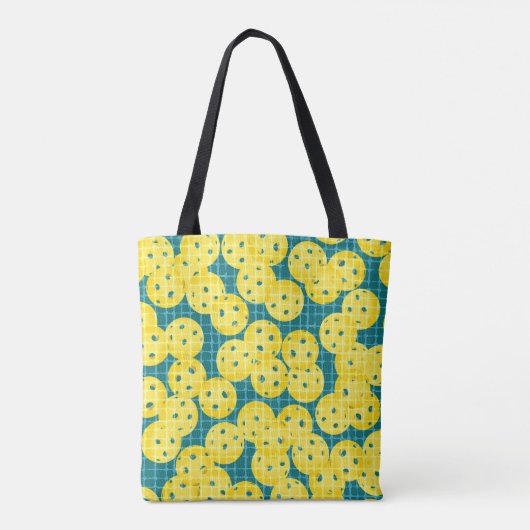 Pickleball is Life - Geel op Blauwgroen Tote Bag (Achterkant)