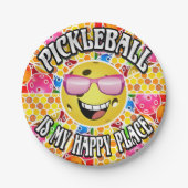 Pickleball is Mijn Gelukkige Plek - Kleurrijke Gra Papieren Bordje (Voorkant)