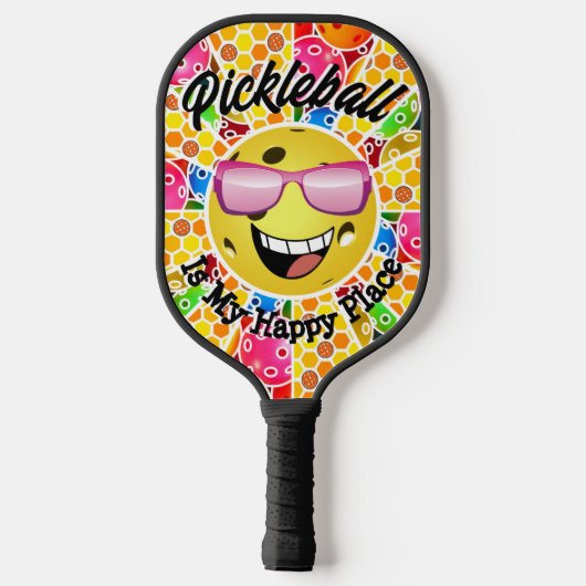 Pickleball is mijn gelukkige plek, kleurrijke graf pickleball paddle (Achterkant)